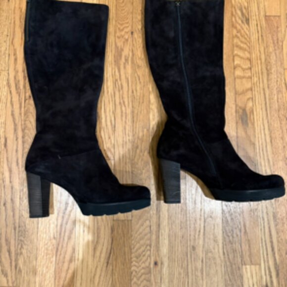NWOT Paul Green Tall Black Suede Lug Sole Boot Size 8 - Picture 1 of 7